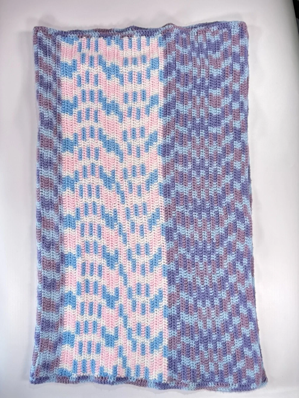 Handmade Baby Crochet Blanket Reversible Pastel Nursery Throw 40x52
